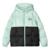 Casualowa kurtka puchowa z kapturem w stylu color block „Green Black”
