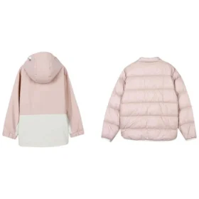 Dwustronna kurtka z kapturem i zamkiem w stylu color-block „Różowo-biała”