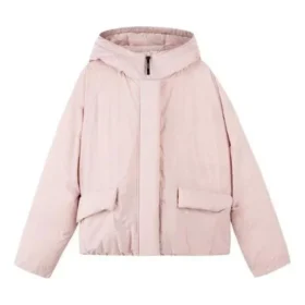 Jednokolorowa kurtka puchowa z kapturem, ukrytym zamkiem i elastycznym mankietem „Pink White” Jednokolorowa kurtka puchowa z kapturem, ukrytym zamkiem i elastycznym mankietem „Pink White”