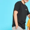 Koszulka z nadrukiem z dzianiny z krótkim rękawem, model dla pary, czarna