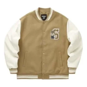 Kurtka baseballowa z nadrukiem liter „Tan White Black” Kurtka baseballowa z nadrukiem liter „Tan White Black”