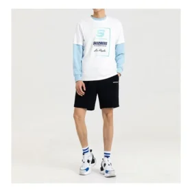 Męska koszulka z krótkim rękawem Skechers z nadrukiem LOGO w kontrastowych kolorach, biała Męska koszulka z krótkim rękawem Skechers z nadrukiem LOGO w kontrastowych kolorach, biała
