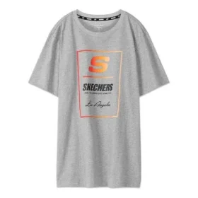 Męska koszulka z krótkim rękawem Skechers z nadrukiem LOGO w kontrastowych kolorach, szara Męska koszulka z krótkim rękawem Skechers z nadrukiem LOGO w kontrastowych kolorach, szara