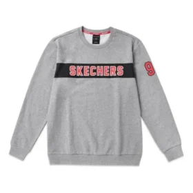 Męski sweter z dzianiny Skechers z nadrukiem alfabetu, szary Męski sweter z dzianiny Skechers z nadrukiem alfabetu, szary