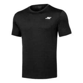 Męskie Skechers Treningowe Biegowe Sportowe Dzianinowe z krótkim rękawem Czarne Męskie Skechers Treningowe Biegowe Sportowe Dzianinowe z krótkim rękawem Czarne