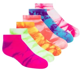 Zestaw 6 par modnych skarpetek dla dziewczynek w stylu tie-dye Zestaw 6 par modnych skarpetek dla dziewczynek w stylu tie-dye